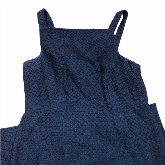 J Crew black label size 6 navy blue eyelet dress - Picture 3 of 8